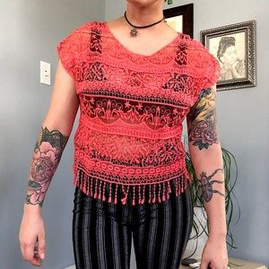 XS Coral Fringy Top